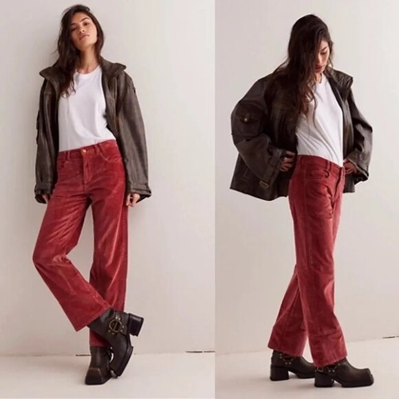 We The Free Riser Taker High Rise Straight Corduroy Pants Wine Womens 28 - Picture 1 of 15